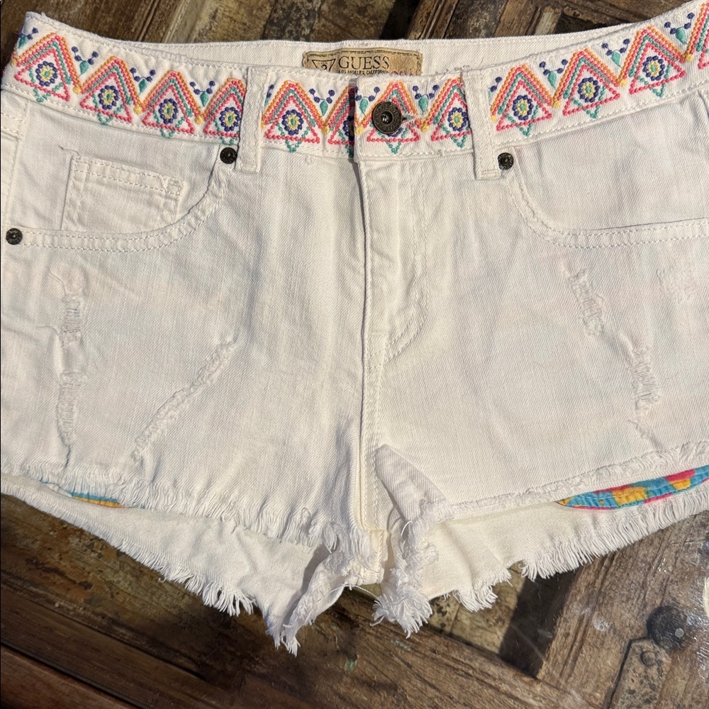 Guess White Shorts with Multicolor Trim